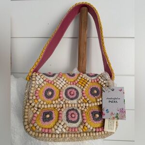 Viral Handcrafted Beaded Shoulder Bag - Pink and Yellow